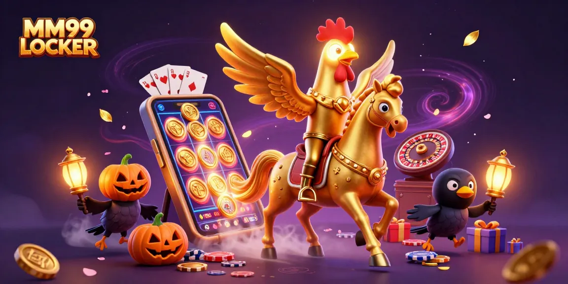 Engage in thrilling play at MM99 LOCKER with a vibrant casino scene featuring slots, gold coins, and mystical elements.