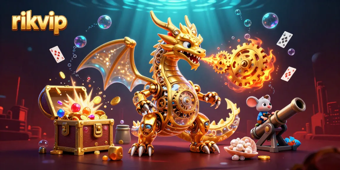 Engage in thrilling gameplay with rikvip's golden dragon amidst underwater treasures and vibrant casino elements.
